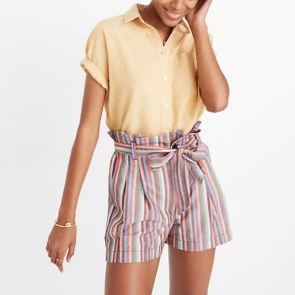 Madewell Paperbag Shorts in Rainbow Stripe - Picture 3 of 15